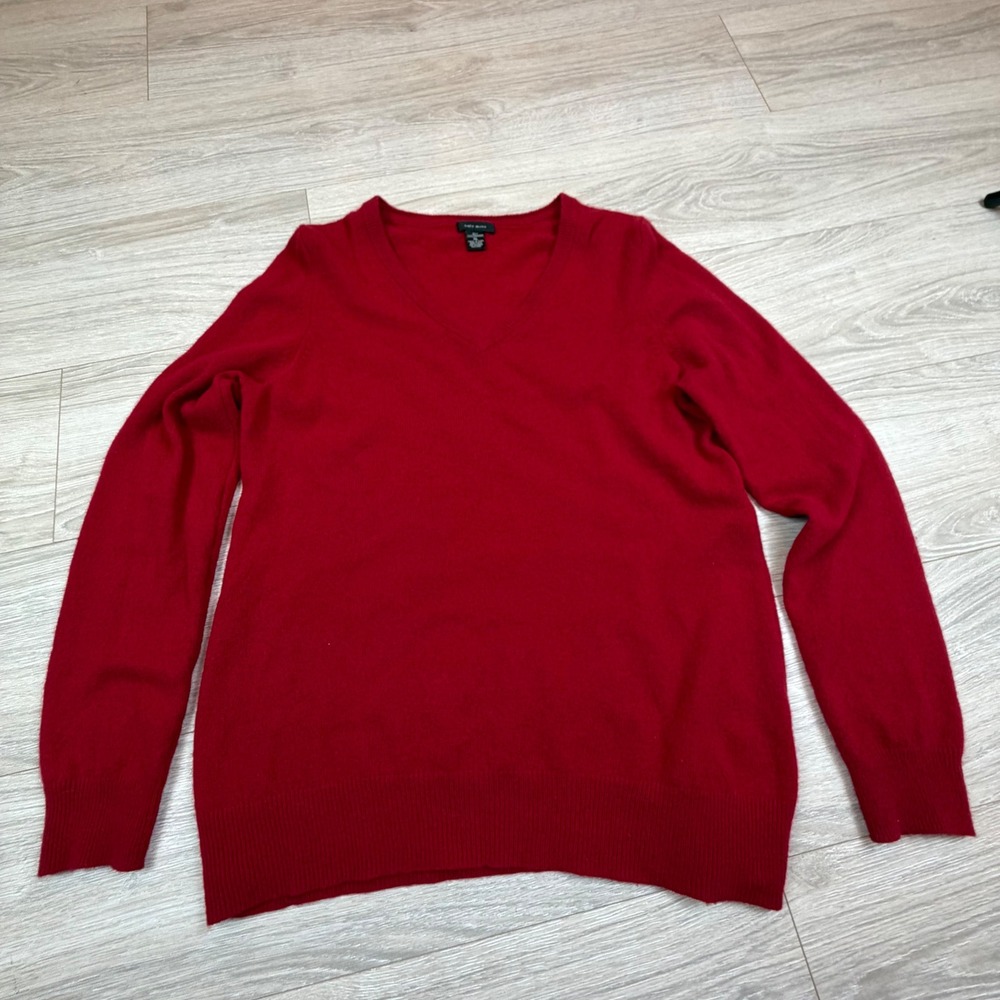 Only Mine Red 100%‎ Cashmere V-Neck Sweater Womens XL 2-Ply Long Sleeve Knit